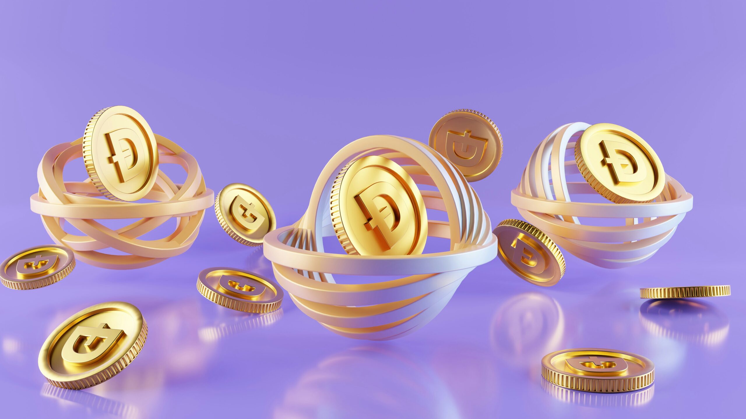 Crypto icons placed on a violet background